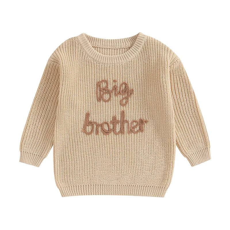 2023-09-18 Lioraitiin 12M-5Y Winter Newborn Kids Boys Sweaters Cotton Long Sleeve Letter Embroidery Pullover Loose Knitwear Tops by Grab & Glow