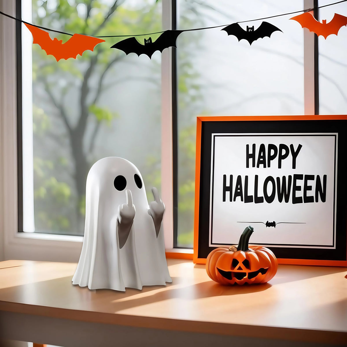 Cute Halloween Ghost Statue – Spooky Home Décor Ornament - Grab & Glow