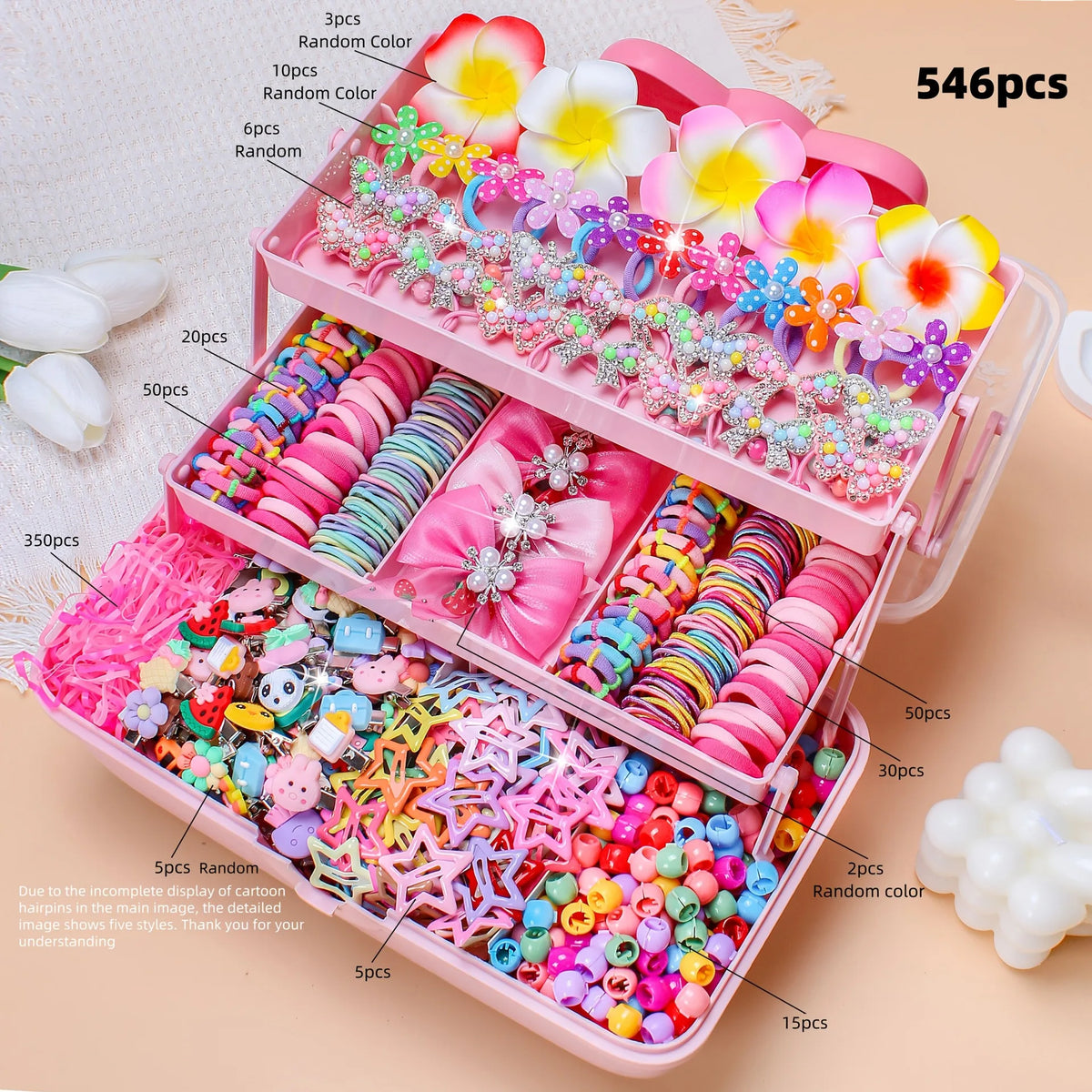 546Pcs Bow High Elastic Hair Accessories Set No Hurt Hair Colorful Girls Hair Bands Hair Clips Girls Children - Grab & Glow