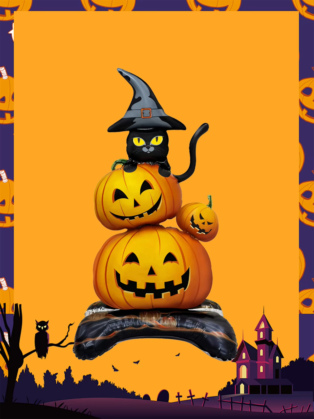 Halloween Black Cat Standing Foil Balloon — Spooky Party Decoration - Grab & Glow