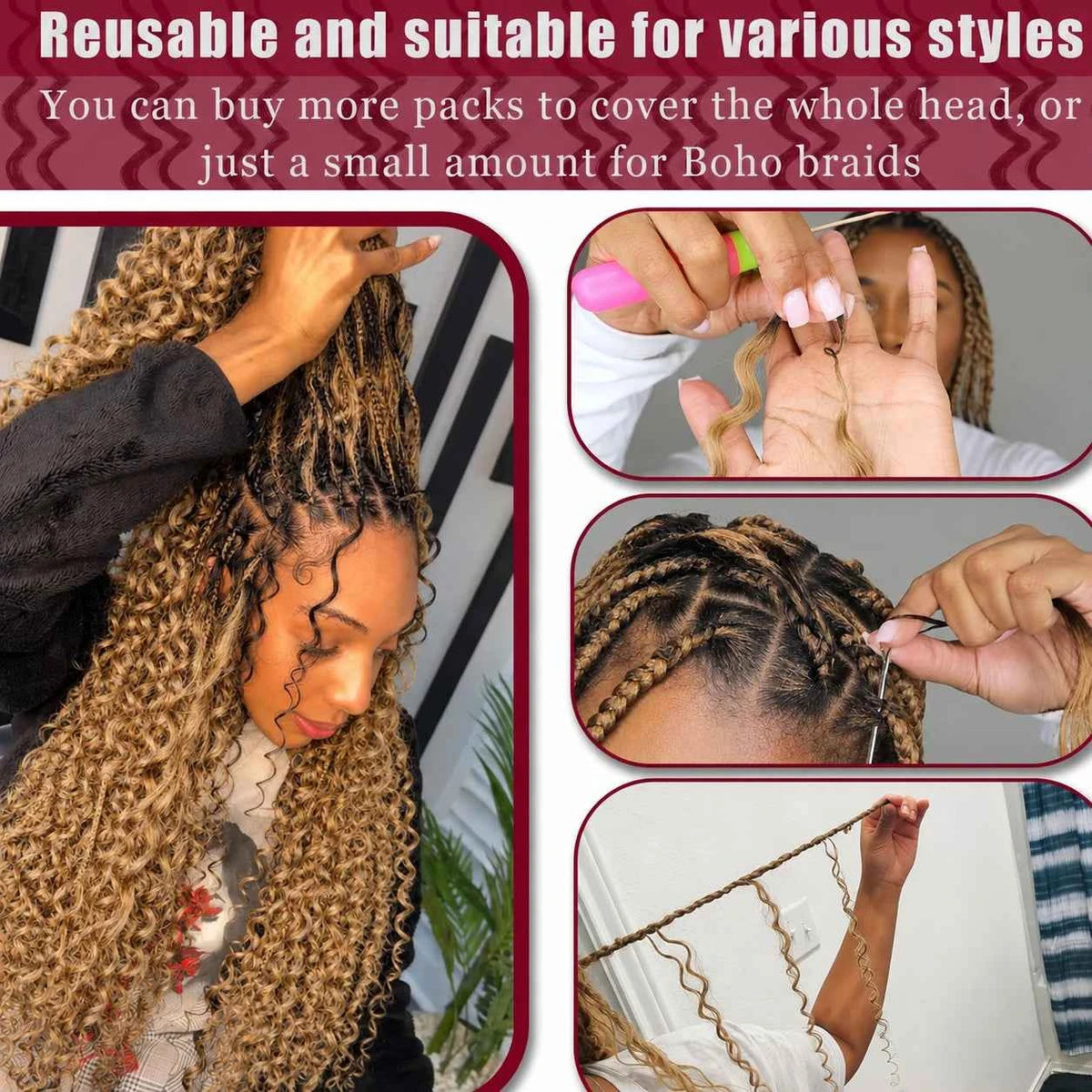 Miracle Knots Honey Blonde Deep Wave Feather Crochet Human Hair Extension Pre-Separated Knotless Invisble Crochet Braids Hair - Grab & Glow