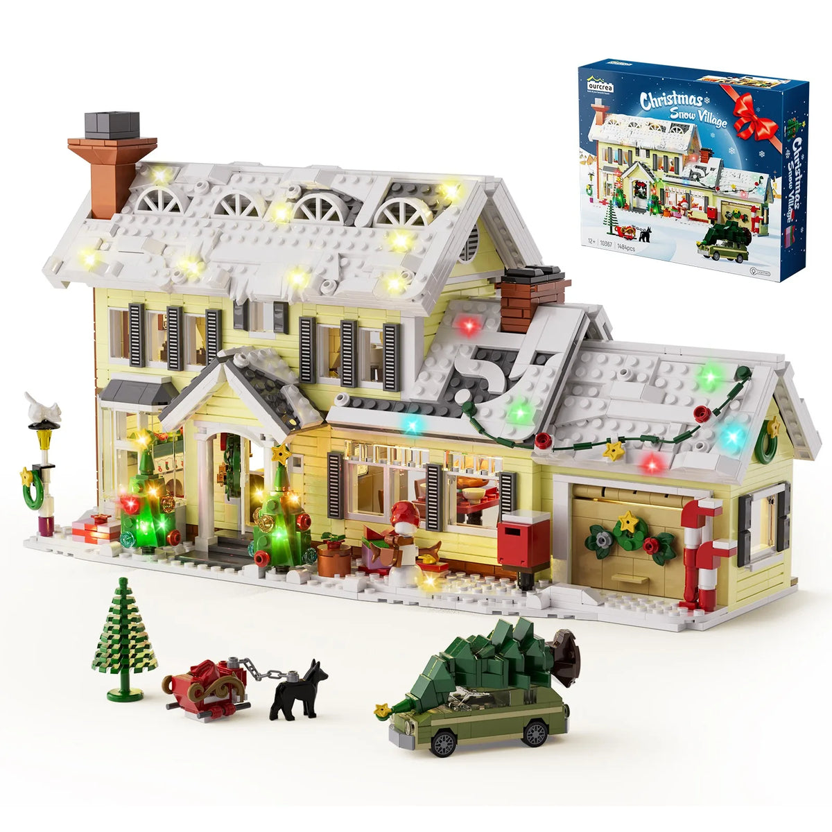 Christmas Holiday House Building Set Christmas Holiday Snow Village Blocks Toys with Clark's Car,Gifts for Boys, Girls(1484pcs) by Grab & Glow
