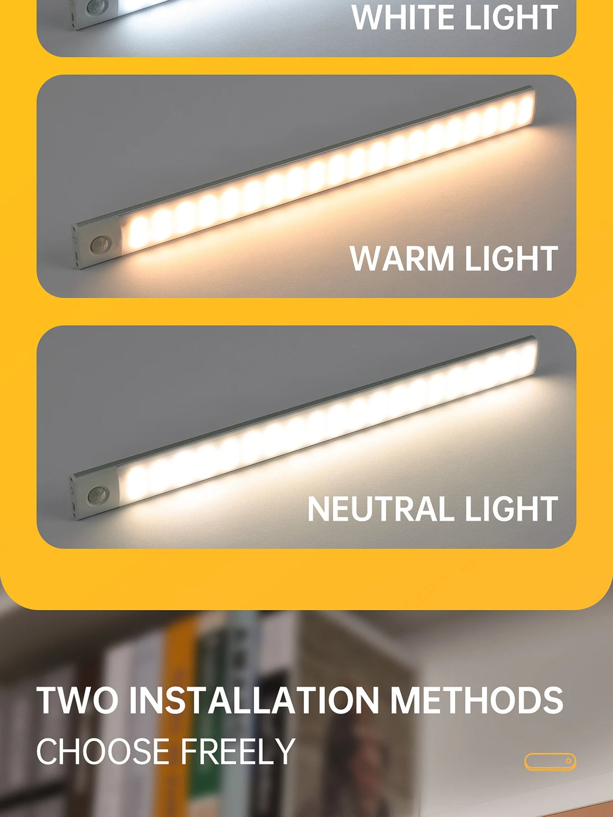 LED Night Light Motion Sensor Lights Wireless Rechargeable Closet Kitchen Bedroom Sensor Light Cabinet Stair Light 2Piece by Grab & Glow