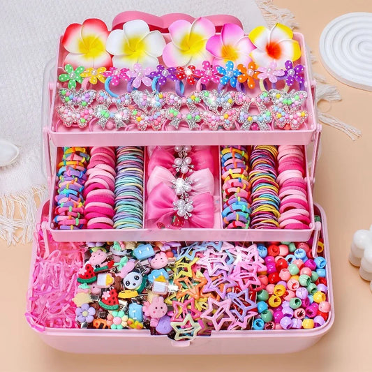 546Pcs Bow High Elastic Hair Accessories Set No Hurt Hair Colorful Girls Hair Bands Hair Clips Girls Children - Grab & Glow