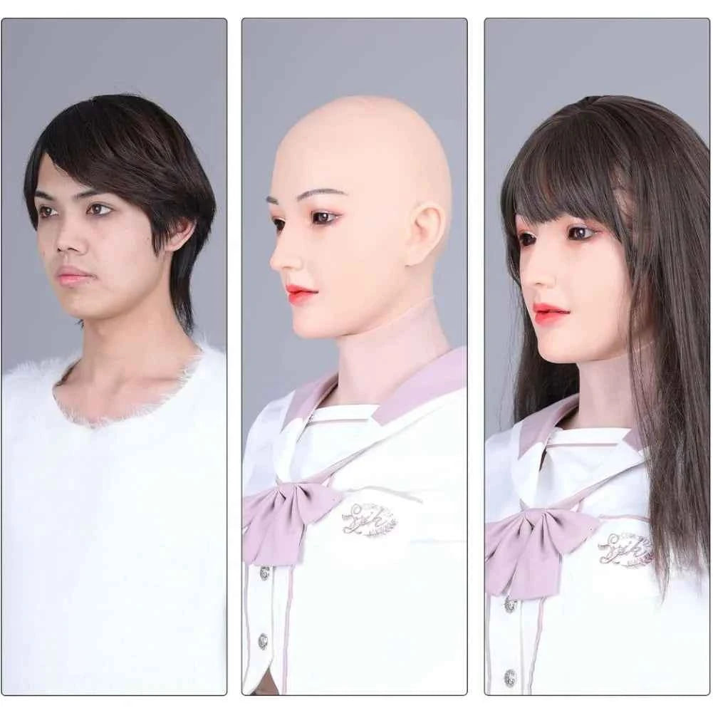 Full HeadMask Realistic Silicone Head Mask Cover Cosplay Halloween Crossdressing Mask Male to Female Crossdresser Disguise - Grab & Glow