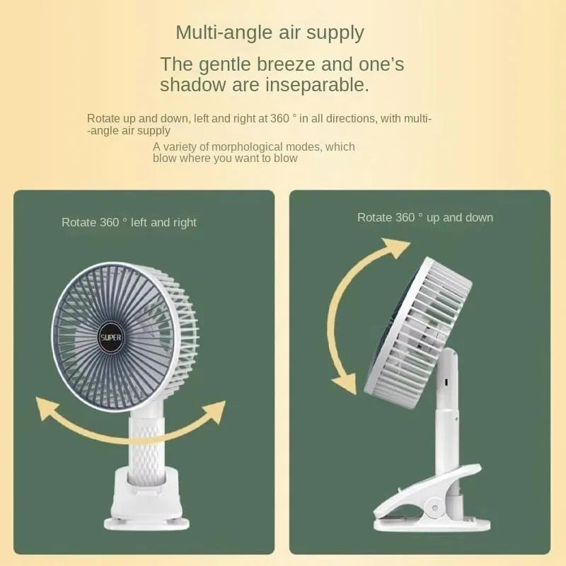Oscillating Table Fan with Sturdy Clamp and 360-Degree Tilt Head, Rechargeable Small Fan for Desk, Powerful Airflow, Portable Air Circulator Mini Fans by Grab & Glow