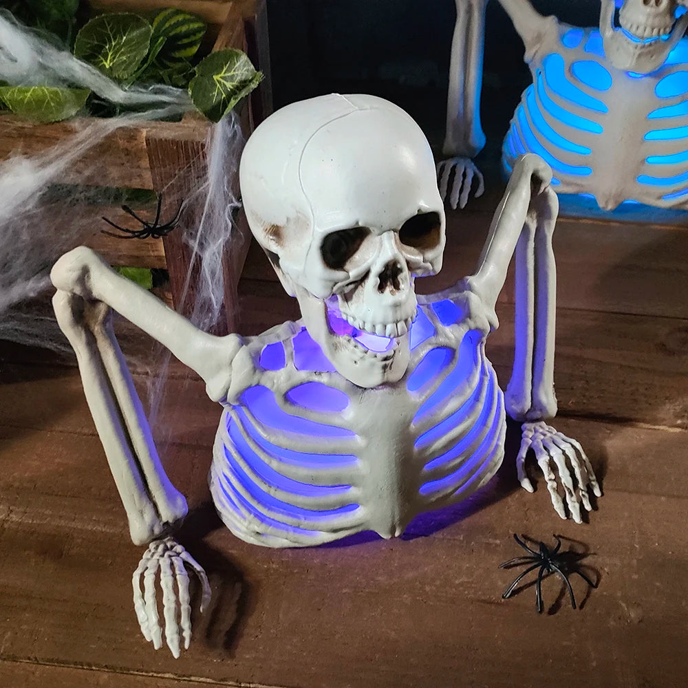 Halloween Decorations Glowing Skull Skeleton Human Head Haunted House Outdoor Yard Horror Props Holiday Scarry Home Supplies - Grab & Glow