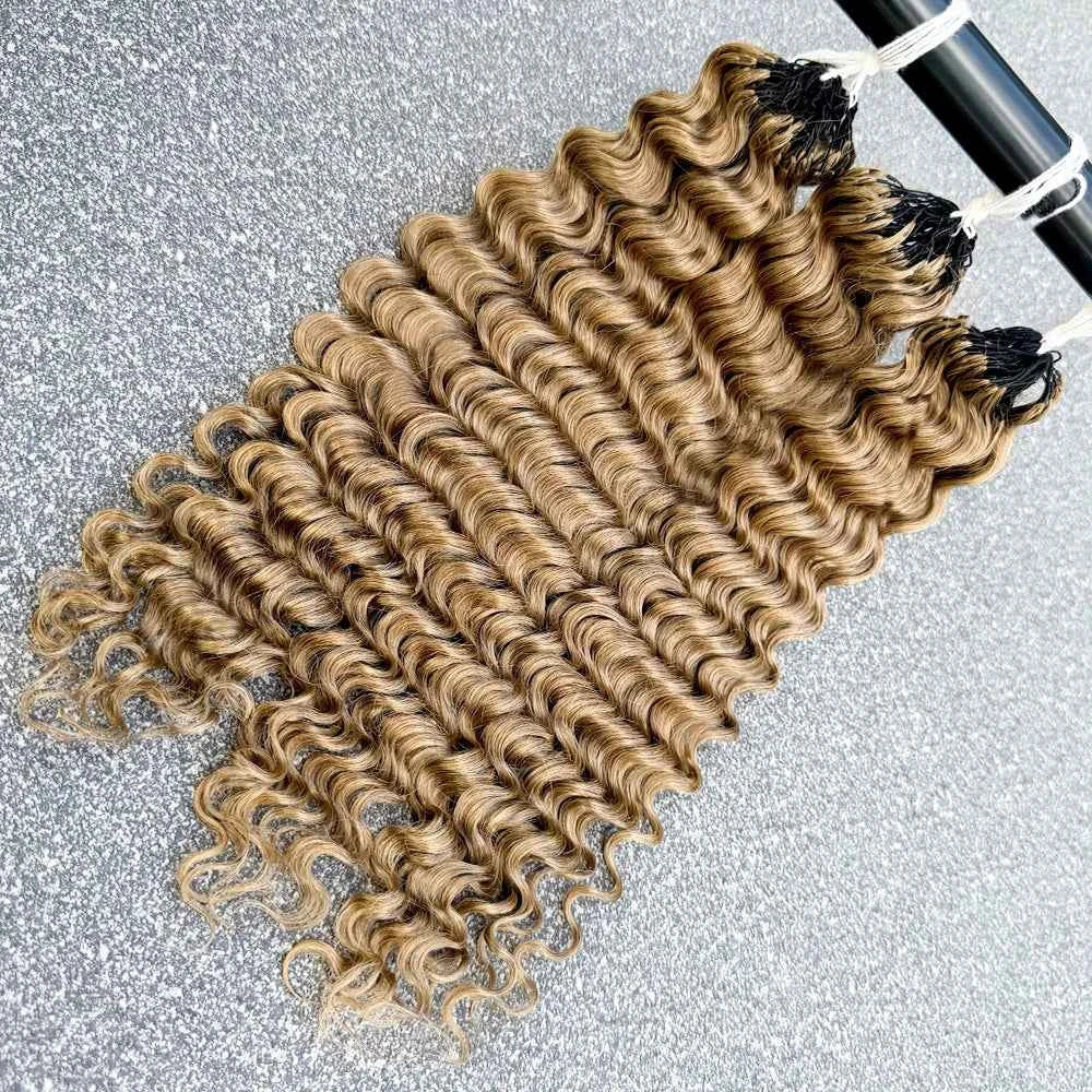 Miracle Knots Honey Blonde Deep Wave Feather Crochet Human Hair Extension Pre-Separated Knotless Invisble Crochet Braids Hair - Grab & Glow