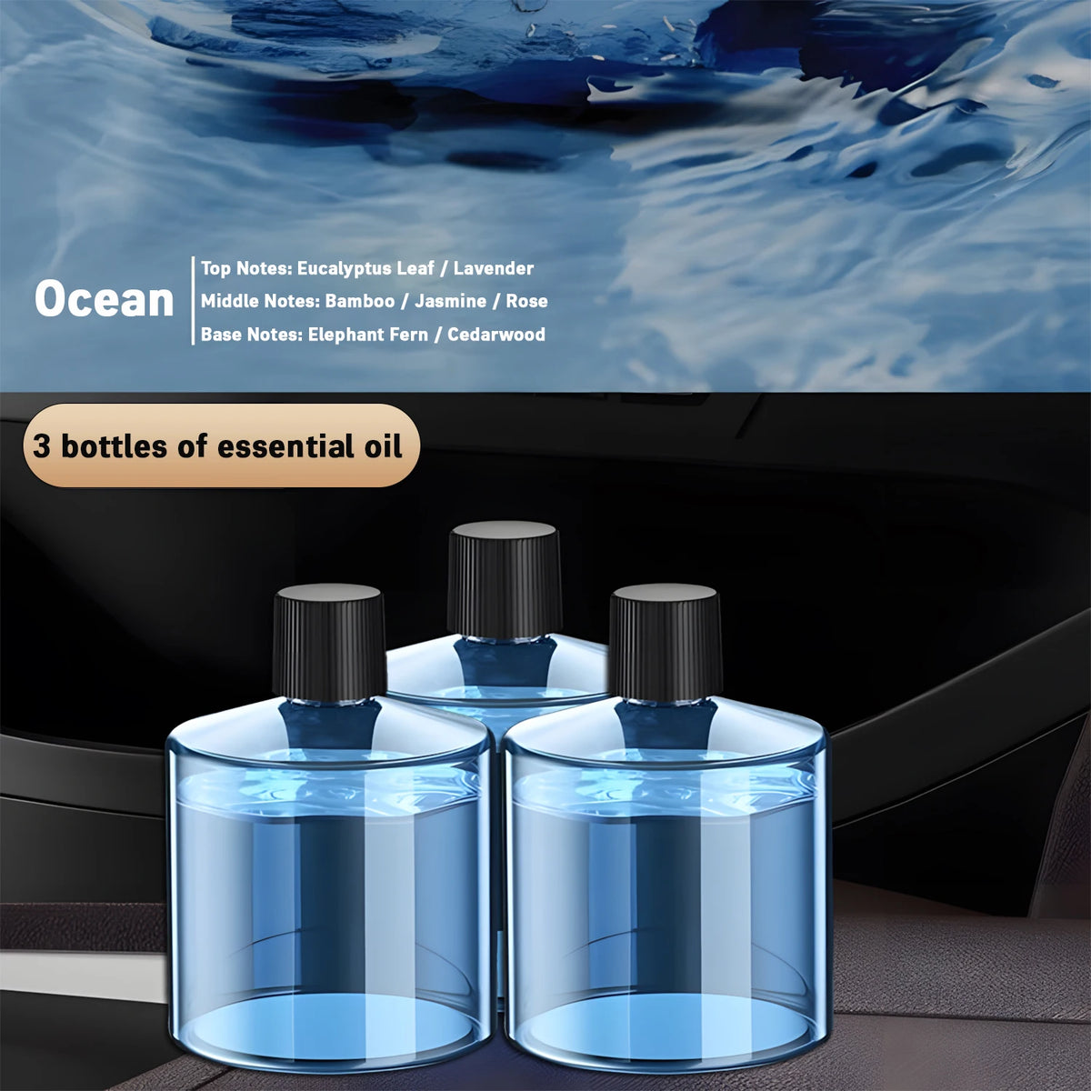 Car Diffuser Humidifier 5 Modes Car Humidifier Aromatherapy Diffusers Car Air Freshener USB Aromatherapy Essential Oil Air Freshener USB Cool Mist Mini Portable Diffuser For Car Home Office Bedroom with 3 Bottle Ocean Scent by Grab & Glow