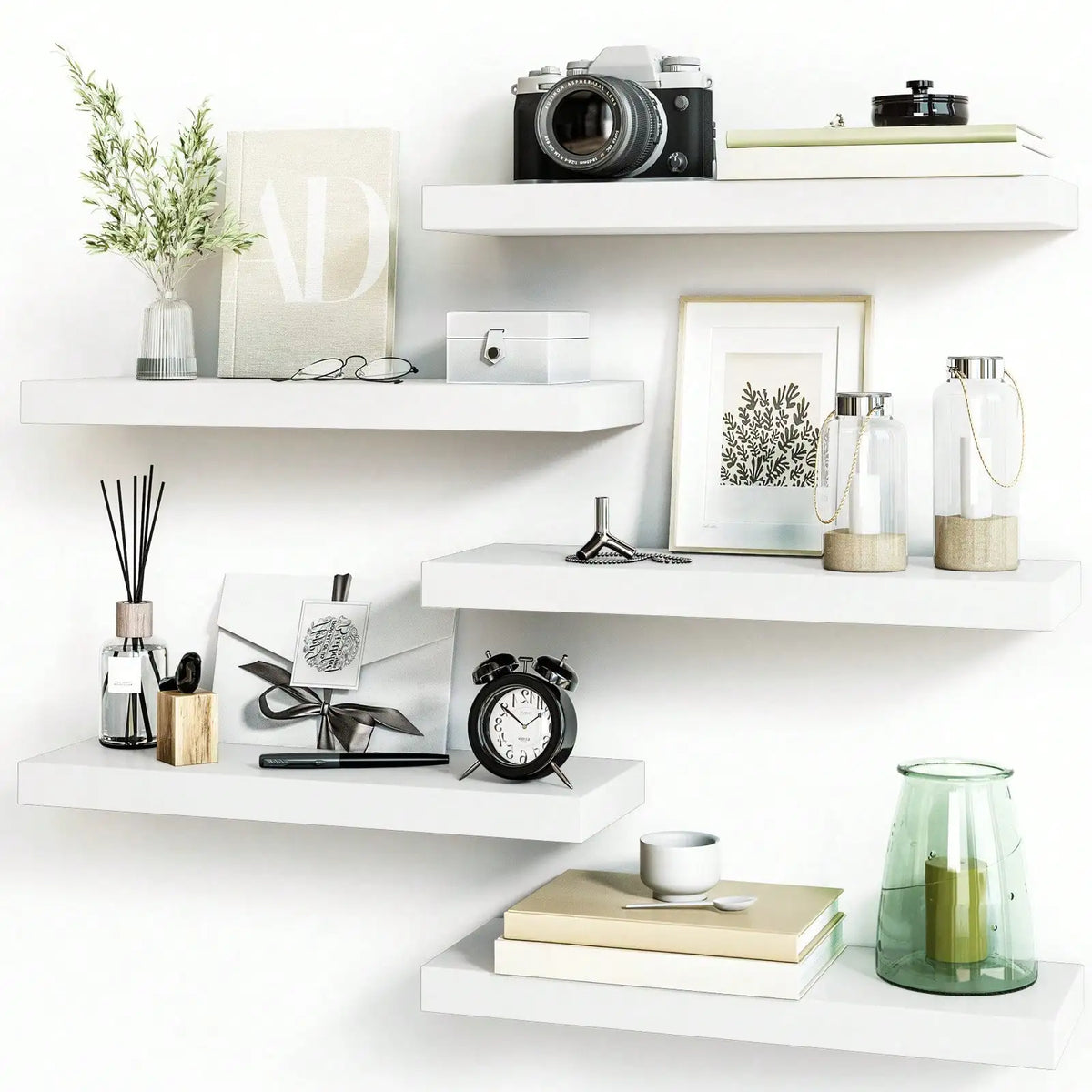 4 Pack Floating Shelves Modern Black Wood Wall Shelves Storage Shelving Unit With Invisible Metal Brackets Display Rack For Bathroom Living Room Bedroom Kitchen Housewarming Gift by Grab & Glow
