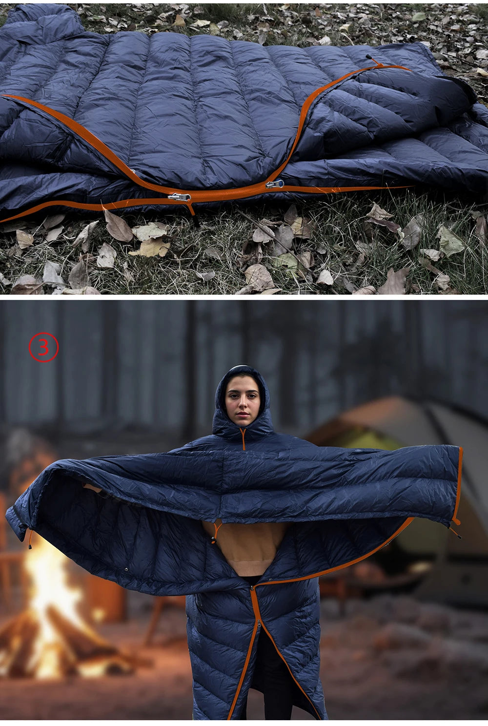 Kamperbox Winter Sleeping Bag Poncho Winter Camping Poncho Winter Wearable Sleeping Bag Camping Blanket PC600 by Grab & Glow