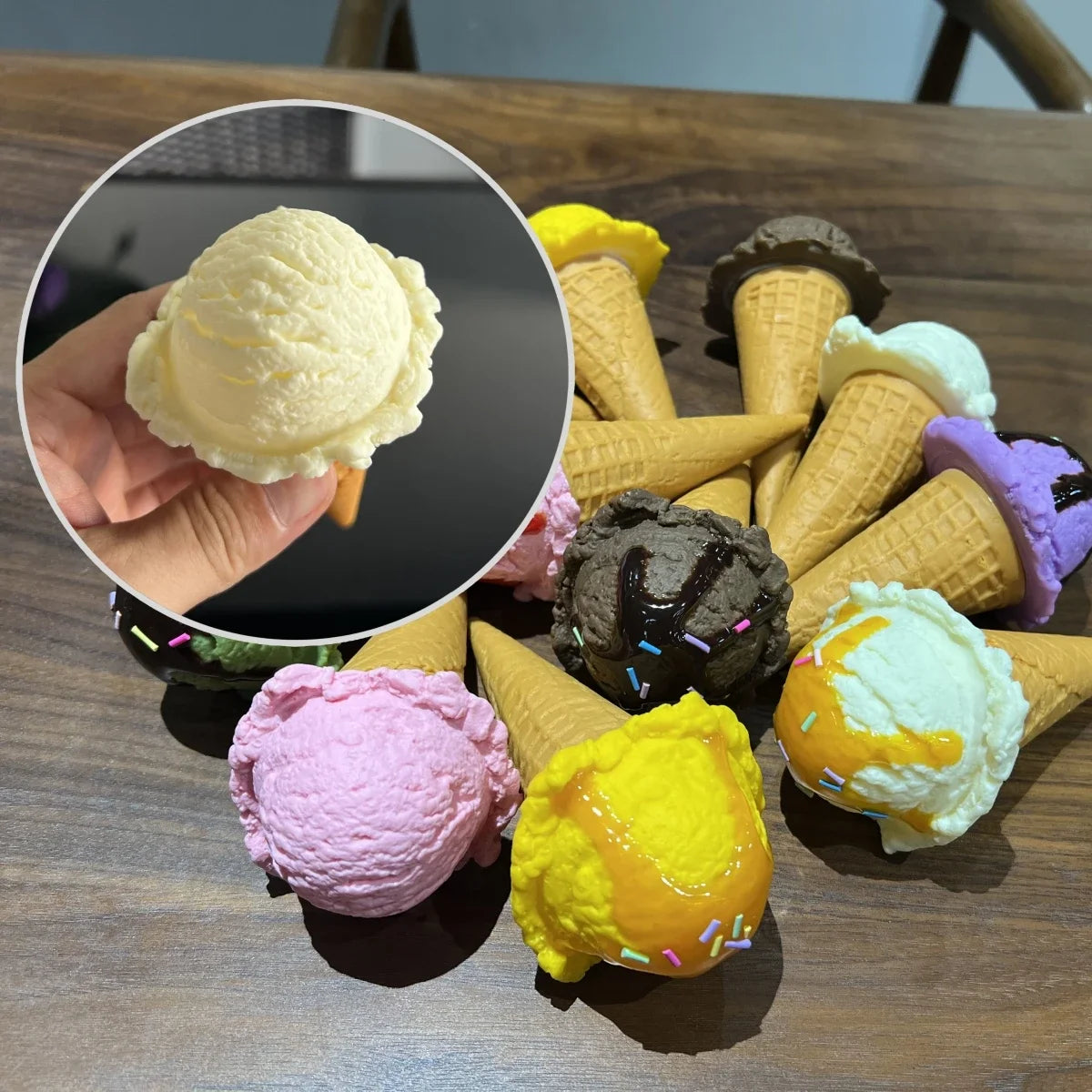 Simulation Ice Cream Ball Model Fake Sweet Cone Dessert Shop Lifelike Decor Photography Props Display Fake Food Model Ornament - Grab & Glow
