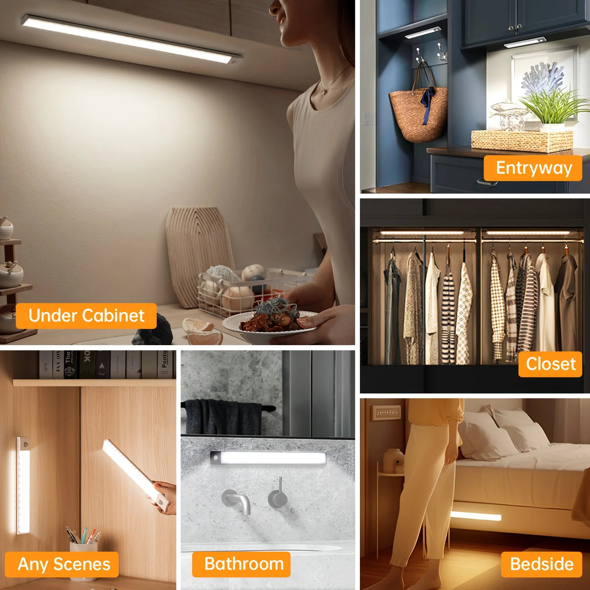 LED Night Light Motion Sensor Lights Wireless Rechargeable Closet Kitchen Bedroom Sensor Light Cabinet Stair Light 2Piece by Grab & Glow