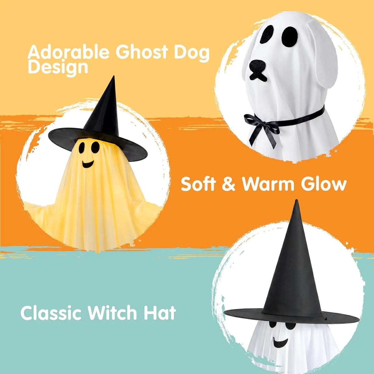 2Pcs Outdoor Halloween Decorations 55" Standing Ghost and 23" Dog Ghost Cute Set with Warm White LED Lights 8 Lightng Modes & Timer for Yard Lawn Party Favors and Halloween Decor Outside Indoor by Grab & Glow