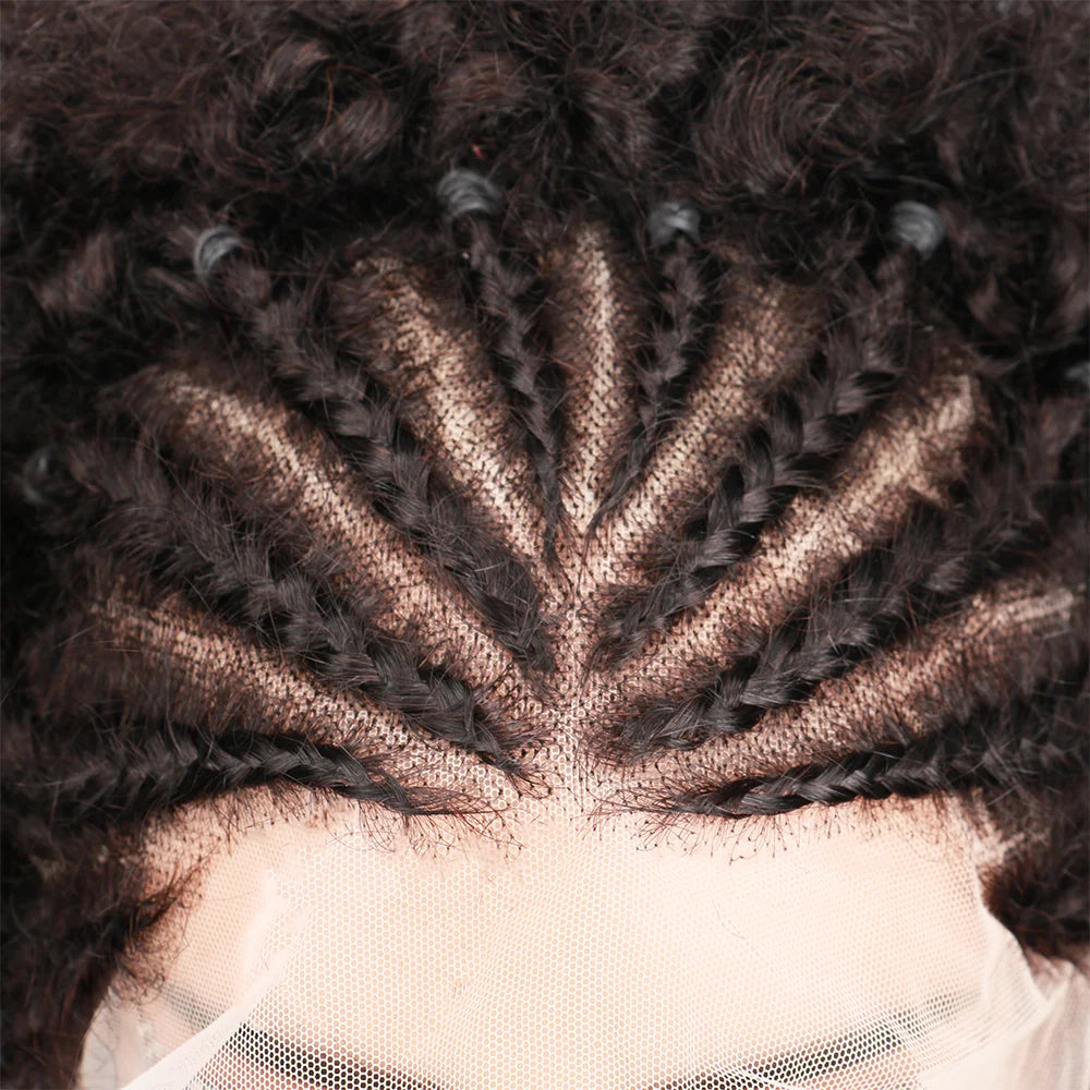 Afro Puff 13x4 Lace Frontal Human Hair With Pre Made Cornrow Braided Kinky Curly Wig With Baby HairHair Wig for Woman - Grab & Glow
