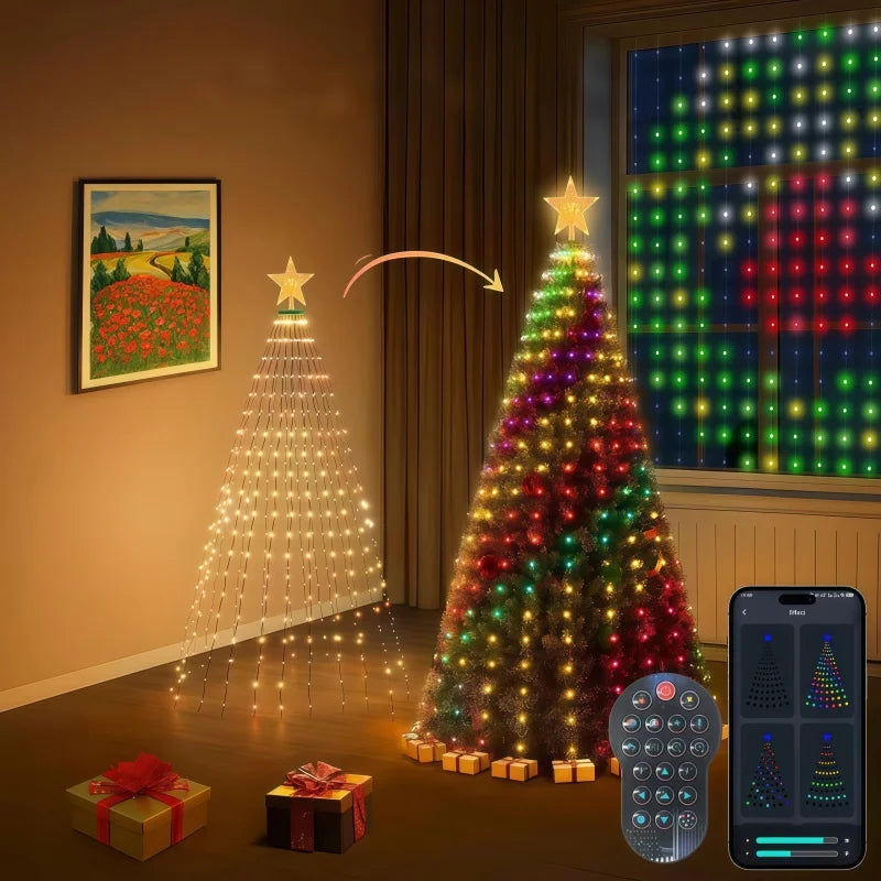 Bluetooth APP Controlled Christmas Tree Lights,DIY Programmable Pixel String Lights With Star Topper,Animation Picture Text Display LED Fairy Light,Waterfall Light For Xmas Tree Home Holiday Party Decor by Grab & Glow