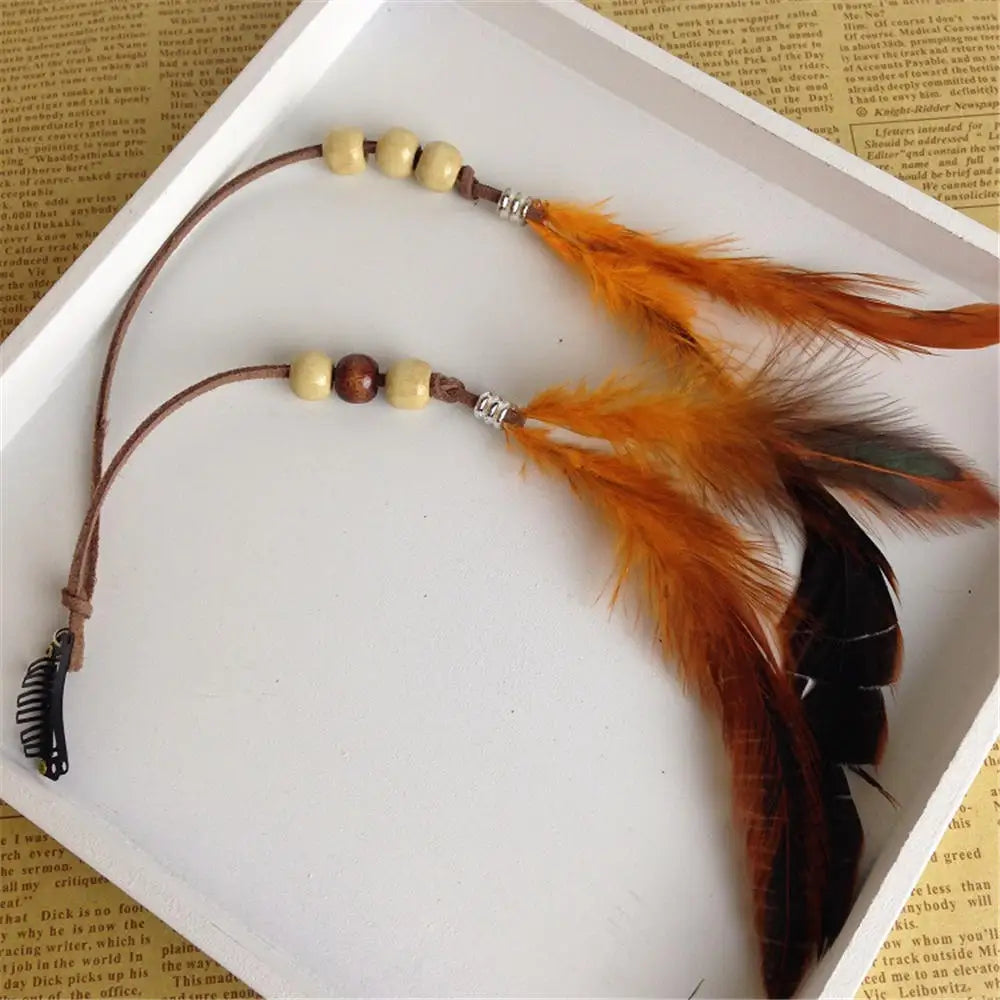 1 Pc New Women Girls Headdress Hair Ornaments BB Clip Feathers Indian Style Feather Hair Tassel Hair Piece Accessories Barrettes by Grab & Glow