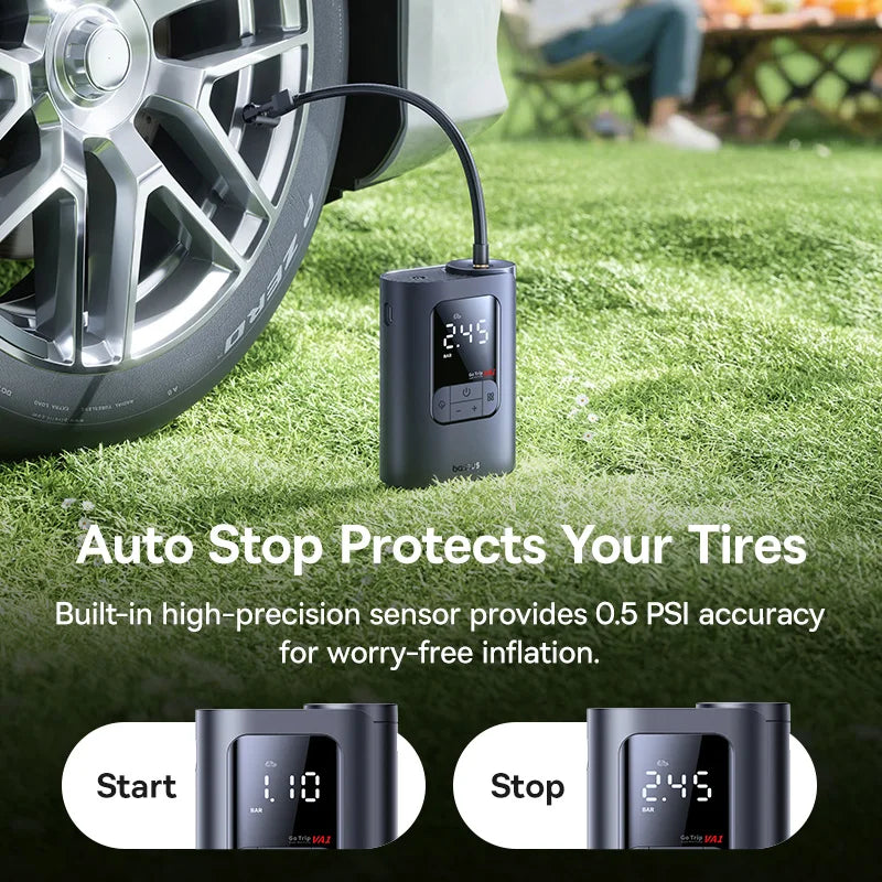Baseus GoTrip VA1 Max Car Air Pump 150PSI Portable Air Compressor 7500mAh Electric Car Tire Inflator for Motorcycle Bicycle Ball Air Pump by Grab & Glow