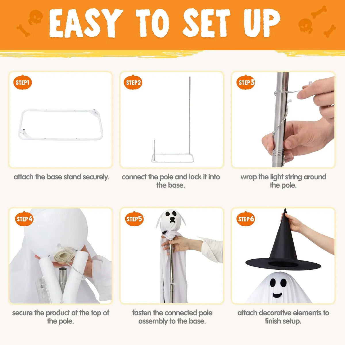 2Pcs Outdoor Halloween Decorations 55" Standing Ghost and 23" Dog Ghost Cute Set with Warm White LED Lights 8 Lightng Modes & Timer for Yard Lawn Party Favors and Halloween Decor Outside Indoor by Grab & Glow