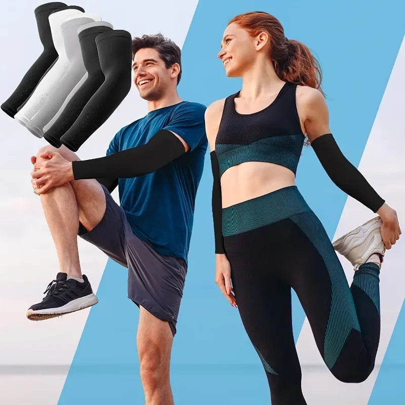 Unisex 1/4 Pairs Ice Silk Arm Sleeves - Breathable Anti-UV Sun Protection for Outdoor Sports - Grab & Glow
