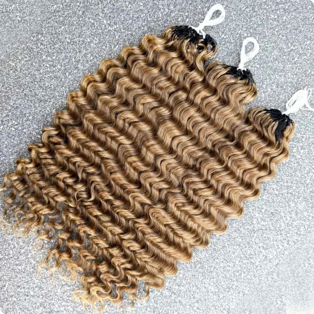 Miracle Knots Honey Blonde Deep Wave Feather Crochet Human Hair Extension Pre-Separated Knotless Invisble Crochet Braids Hair - Grab & Glow