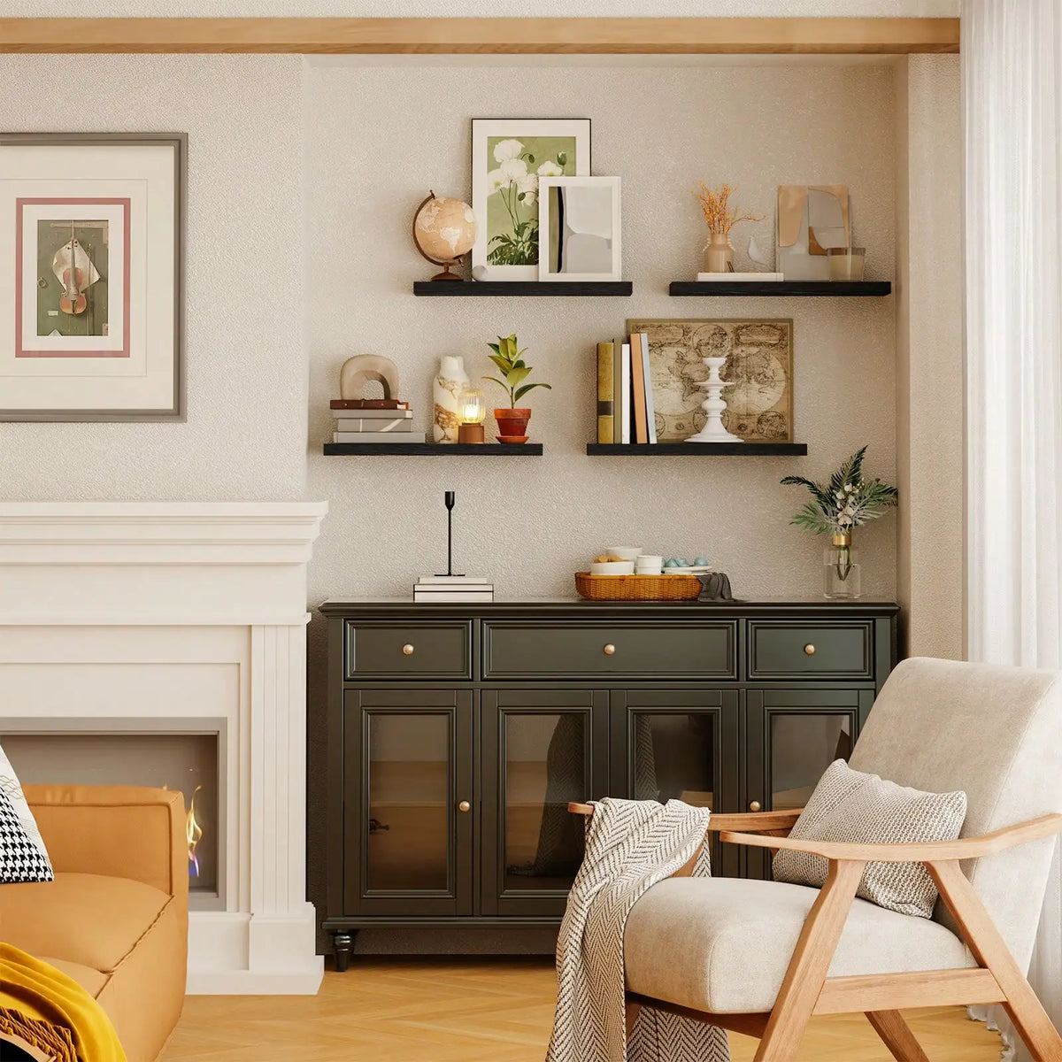4 Pack Floating Shelves Modern Black Wood Wall Shelves Storage Shelving Unit With Invisible Metal Brackets Display Rack For Bathroom Living Room Bedroom Kitchen Housewarming Gift by Grab & Glow