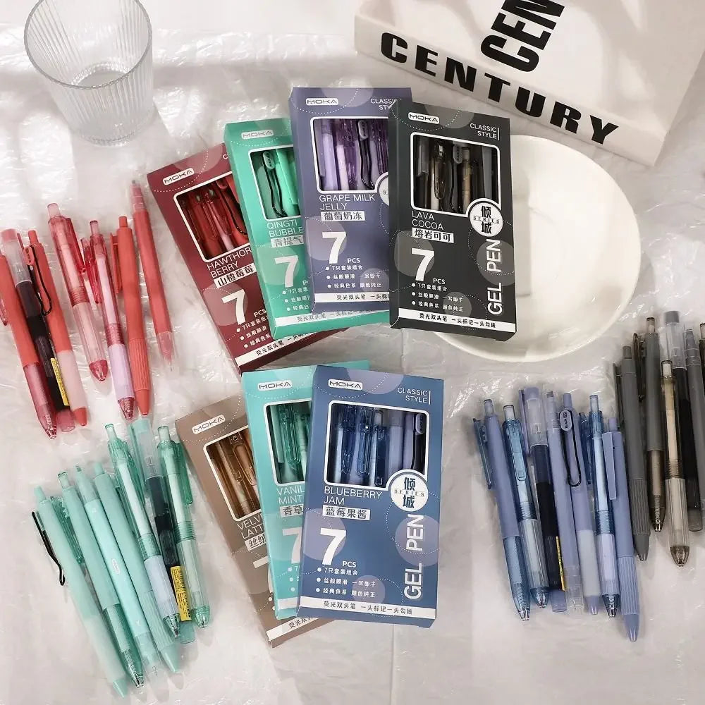 7Pcs 0.5mm Retractable Gel Pen Set Quick Dry Ink Smooth Writing Cute Stationery Gift Portable Office School Writing Supplies by Grab & Glow