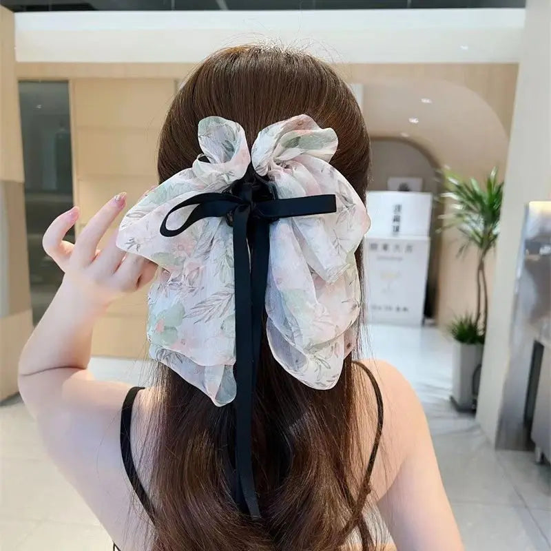 New Fashion Mesh Ribbon Hair Claw Bow Hair Clips for Women Girls Back Head Hairpin Horsetail clip Hair Accessories by Grab & Glow