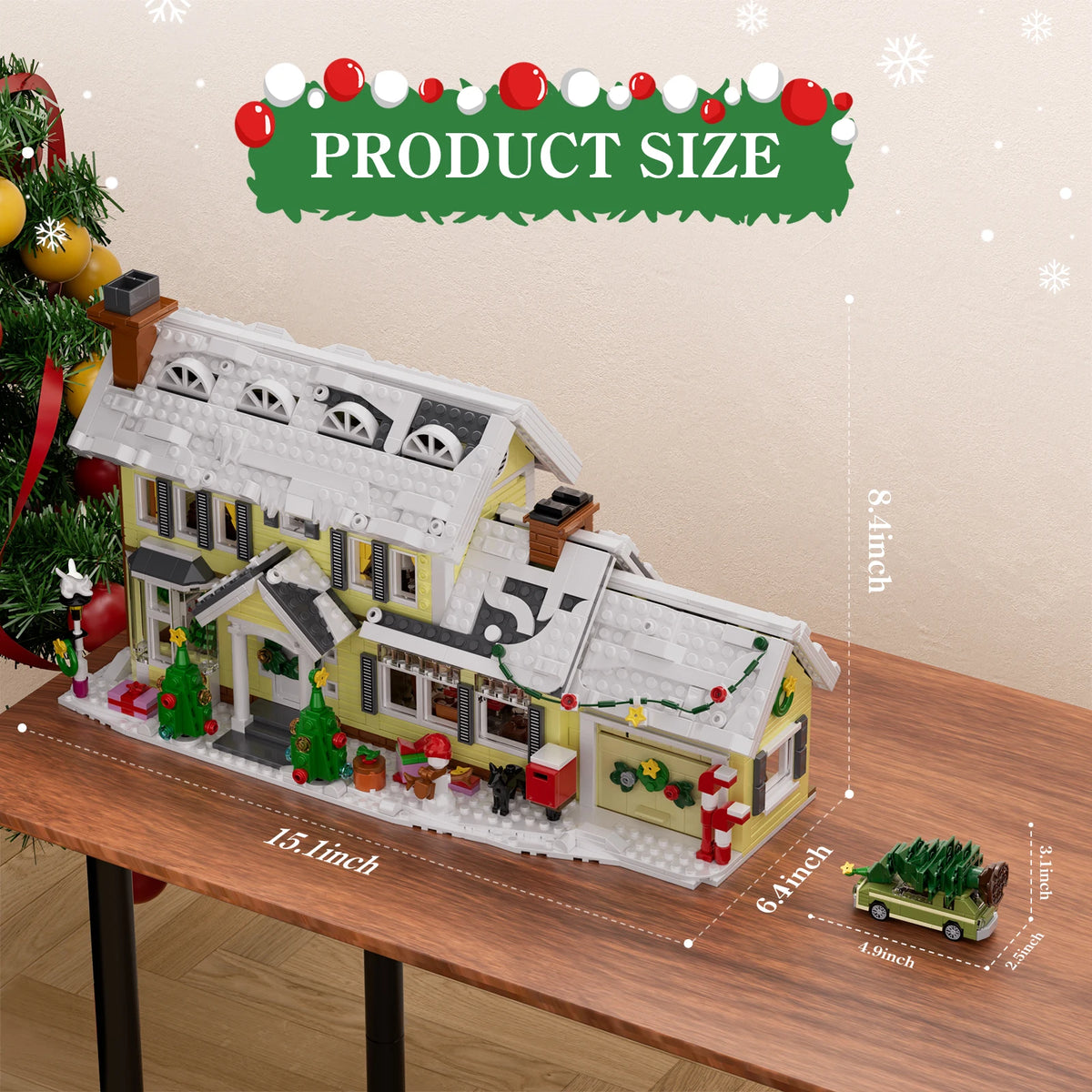 Christmas Holiday House Building Set Christmas Holiday Snow Village Blocks Toys with Clark's Car,Gifts for Boys, Girls(1484pcs) by Grab & Glow