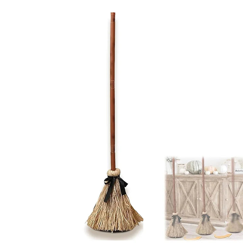 Halloween Floating Witch Broom with Witch Hat Haunted Dancing Moving Prop with Ghost Sounds Terror Atmosphere Home Party Decor - Grab & Glow