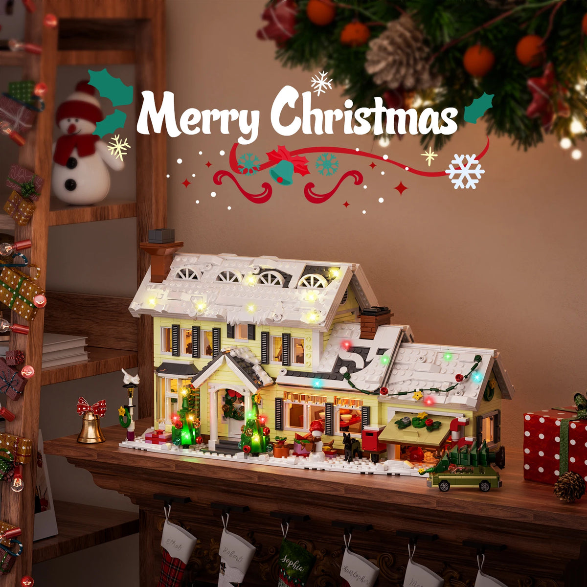 Christmas Holiday House Building Set Christmas Holiday Snow Village Blocks Toys with Clark's Car,Gifts for Boys, Girls(1484pcs) by Grab & Glow