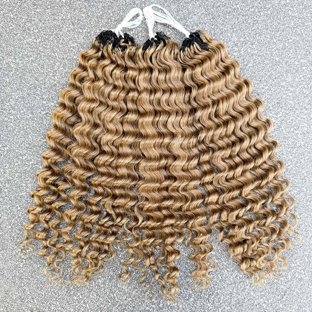 Miracle Knots Honey Blonde Deep Wave Feather Crochet Human Hair Extension Pre-Separated Knotless Invisble Crochet Braids Hair - Grab & Glow