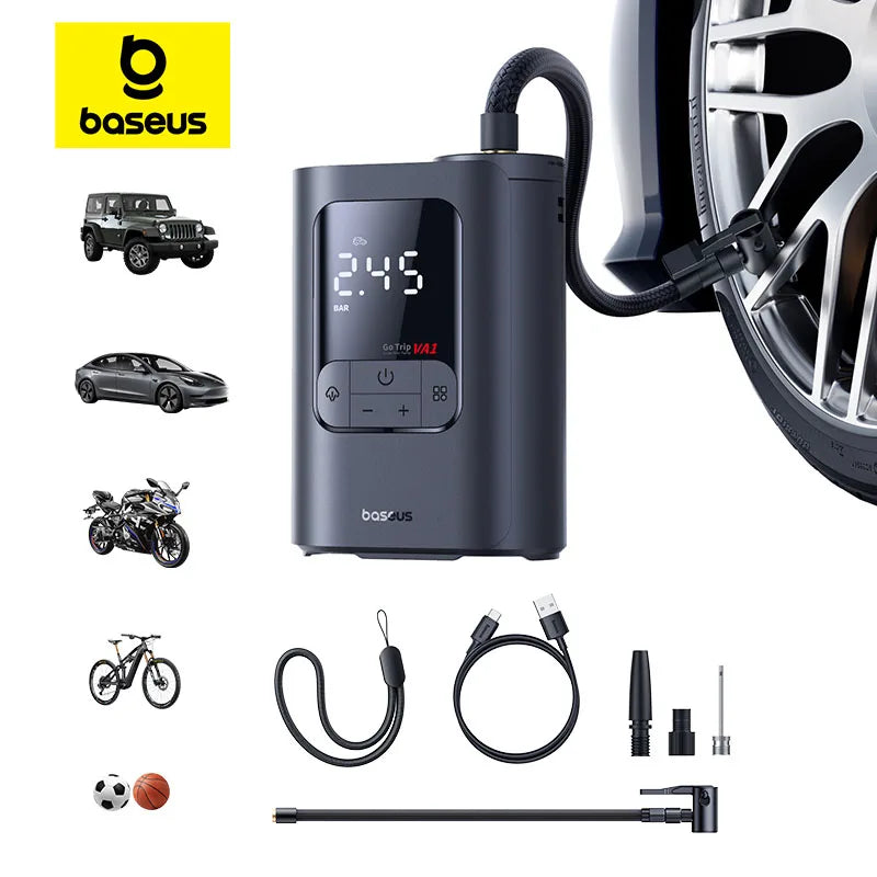 Baseus GoTrip VA1 Max Car Air Pump 150PSI Portable Air Compressor 7500mAh Electric Car Tire Inflator for Motorcycle Bicycle Ball Air Pump by Grab & Glow