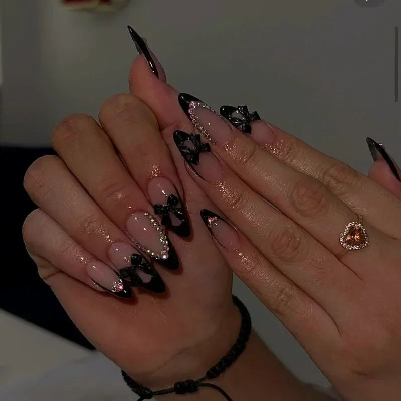 Charming Blush Press On Nails – 24PC Almond Shaped with Sweet Hearts and Bows - Grab & Glow