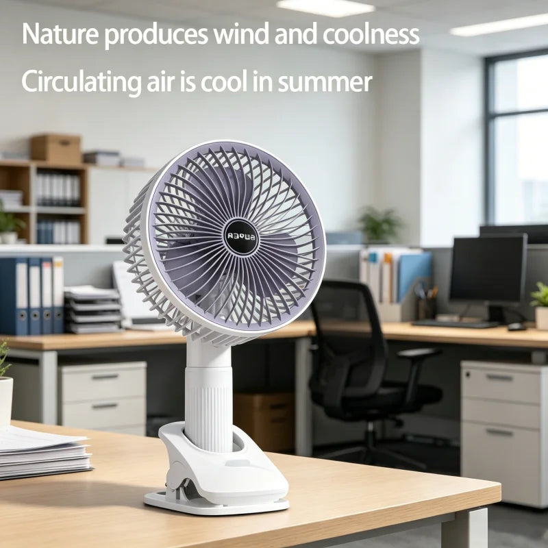 Oscillating Table Fan with Sturdy Clamp and 360-Degree Tilt Head, Rechargeable Small Fan for Desk, Powerful Airflow, Portable Air Circulator Mini Fans by Grab & Glow