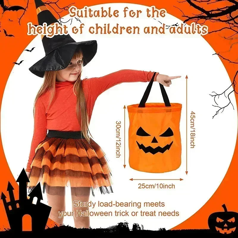 LED Glowing Pumpkin Candy Bag Reusable Halloween Christmas Treat Bag Battery Powered Light for Holiday Candy Exchange Christmas Gift by Grab & Glow