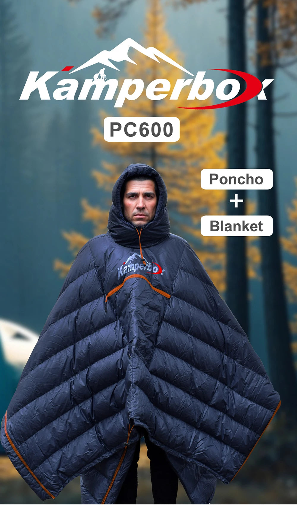 Kamperbox Winter Sleeping Bag Poncho Winter Camping Poncho Winter Wearable Sleeping Bag Camping Blanket PC600 by Grab & Glow