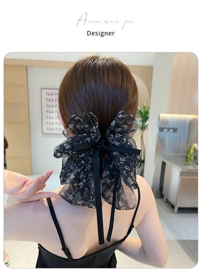 New Fashion Mesh Ribbon Hair Claw Bow Hair Clips for Women Girls Back Head Hairpin Horsetail clip Hair Accessories by Grab & Glow