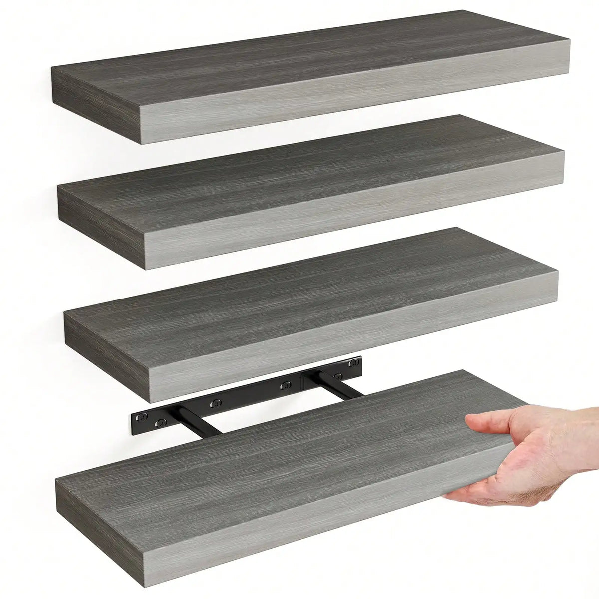 4 Pack Floating Shelves Modern Black Wood Wall Shelves Storage Shelving Unit With Invisible Metal Brackets Display Rack For Bathroom Living Room Bedroom Kitchen Housewarming Gift by Grab & Glow