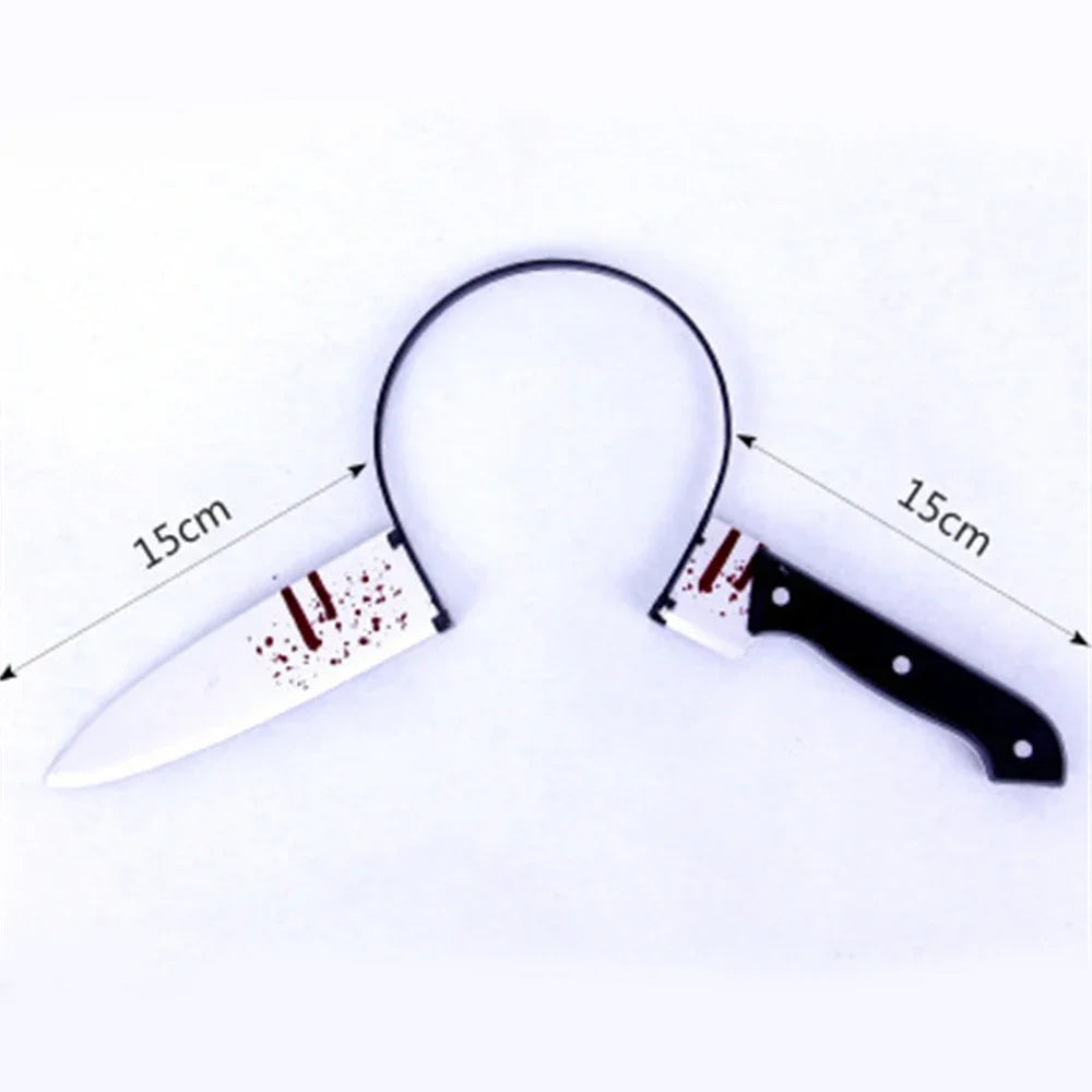 Halloween Horror Props Blood Fake Ax Saws Knife Headband for Halloween Party Masquerade Mischief Props Decoration Supplies - Grab & Glow