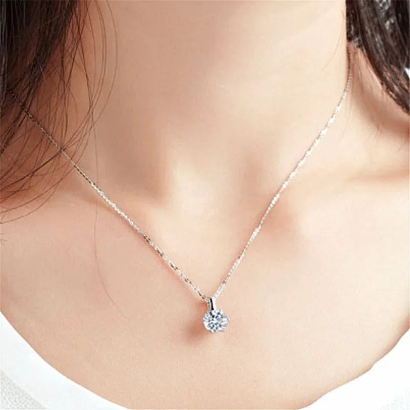 New 2ct Moissanite 925 Sterling Silver Necklace Pendant Chain Fine Jewelry for Woman Wedding Sparkling Classic Party Fashion - Grab & Glow