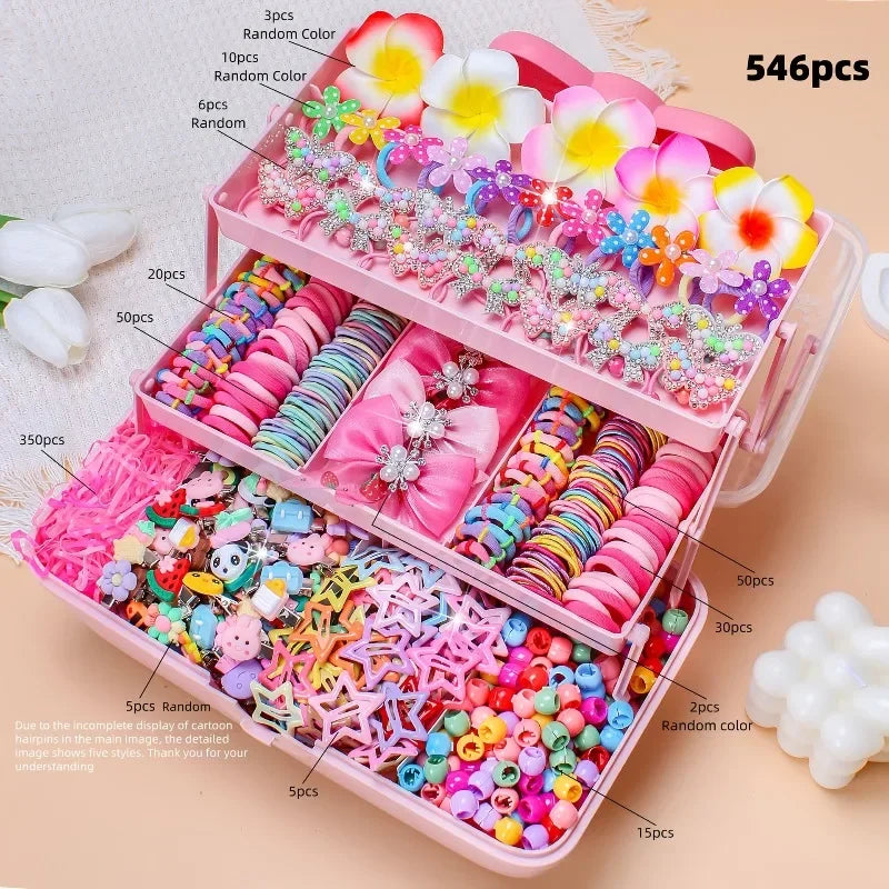 546Pcs Bow High Elastic Hair Accessories Set No Hurt Hair Colorful Girls Hair Bands Hair Clips Girls Children - Grab & Glow