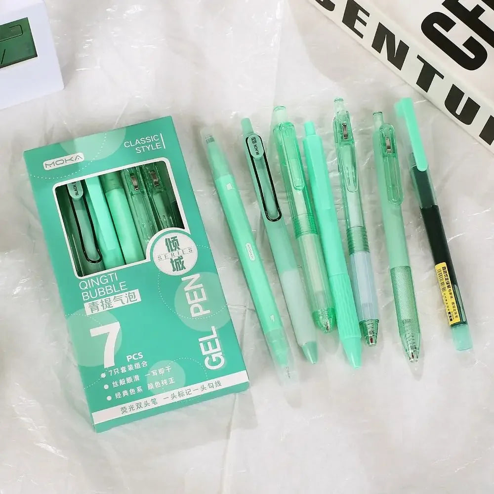 7Pcs 0.5mm Retractable Gel Pen Set Quick Dry Ink Smooth Writing Cute Stationery Gift Portable Office School Writing Supplies by Grab & Glow