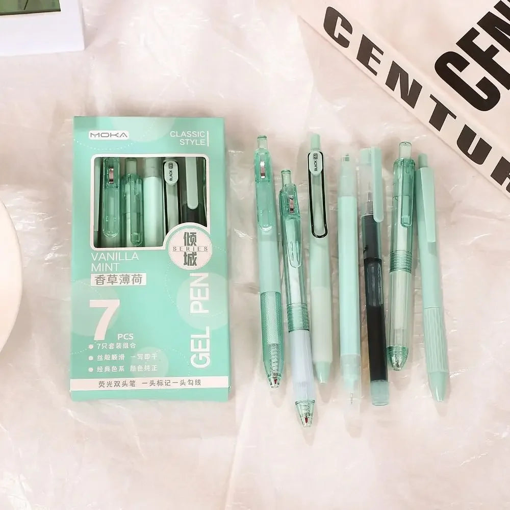 7Pcs 0.5mm Retractable Gel Pen Set Quick Dry Ink Smooth Writing Cute Stationery Gift Portable Office School Writing Supplies by Grab & Glow
