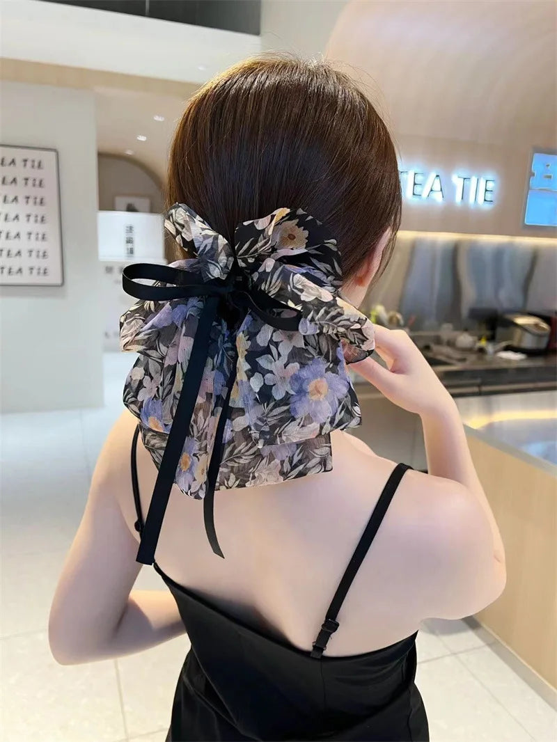 New Fashion Mesh Ribbon Hair Claw Bow Hair Clips for Women Girls Back Head Hairpin Horsetail clip Hair Accessories by Grab & Glow