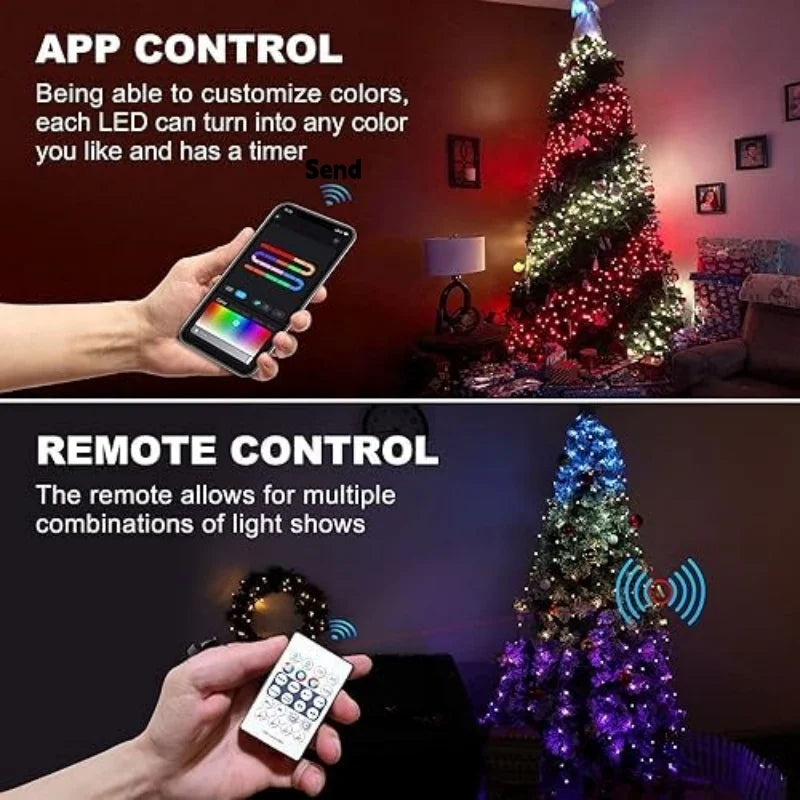 Bluetooth APP Controlled Christmas Tree Lights,DIY Programmable Pixel String Lights With Star Topper,Animation Picture Text Display LED Fairy Light,Waterfall Light For Xmas Tree Home Holiday Party Decor by Grab & Glow