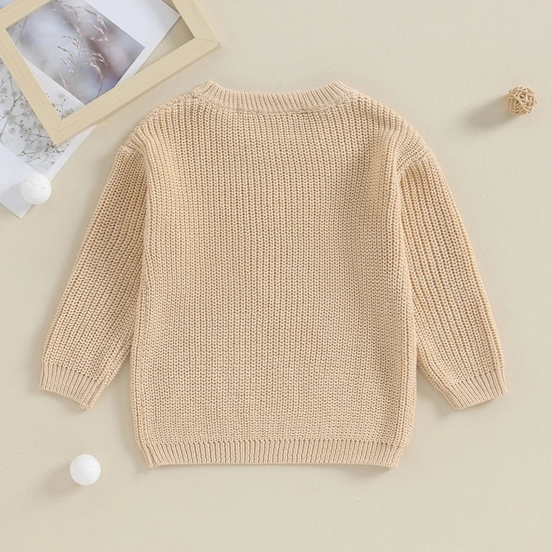 2023-09-18 Lioraitiin 12M-5Y Winter Newborn Kids Boys Sweaters Cotton Long Sleeve Letter Embroidery Pullover Loose Knitwear Tops by Grab & Glow
