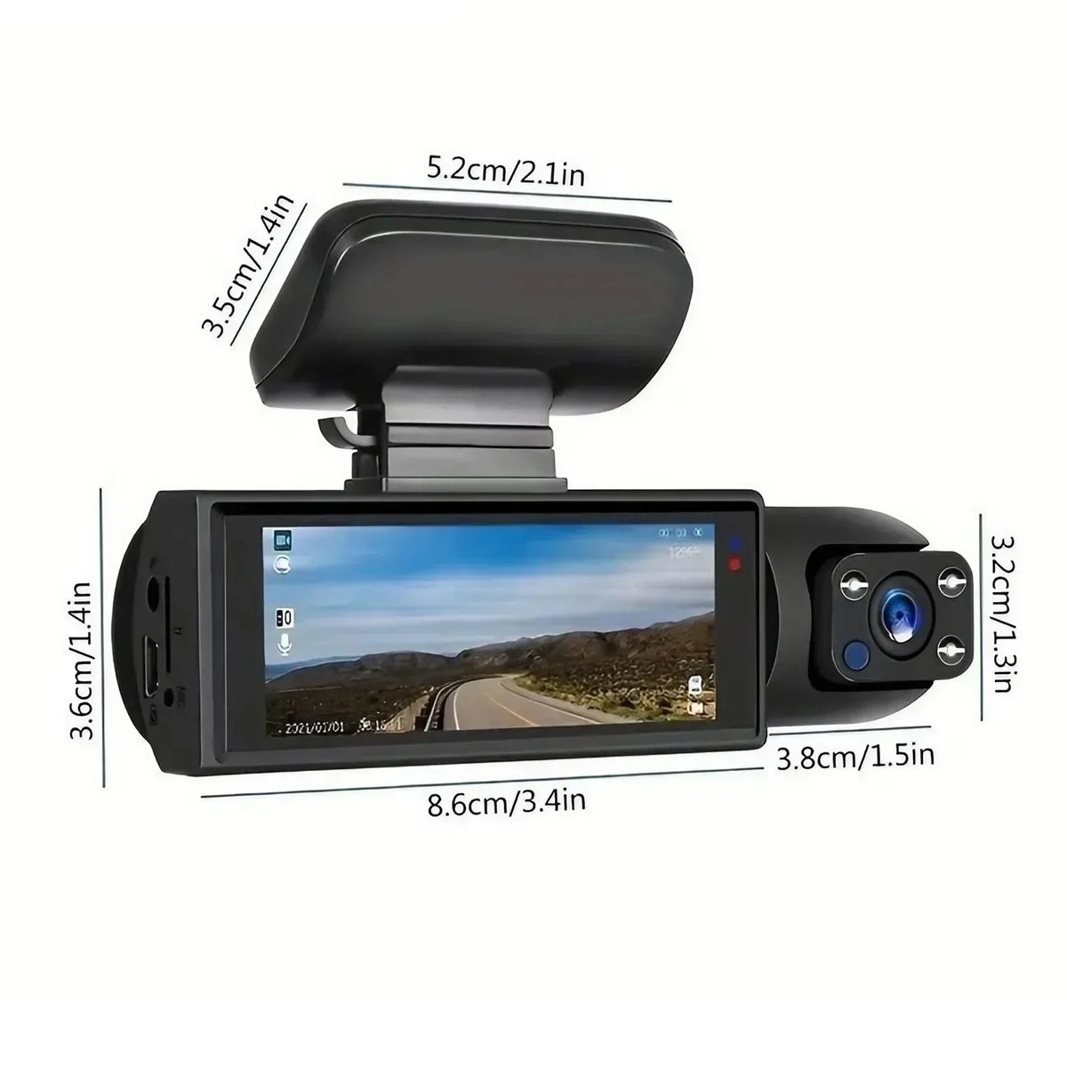 1080P HD Dual Lens Front and Rear Car Dash Cam Driving Recorder IR Night Vision G Sensor Parking Mode Motion Detection Three Point One Six Inch IPS Screen Wide Angle Loop Recording Supports One Hundred Twenty Eight GB Max H26 - Grab & Glow