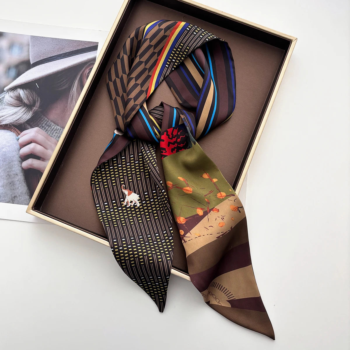 Skinny Scarf for Women Silk Ribbon, Elegant Print Neckerchief, Hair Band Handbag Tie Wrist Belt Fashion Accessory Gift by Grab & Glow