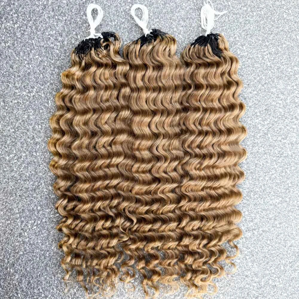 Miracle Knots Honey Blonde Deep Wave Feather Crochet Human Hair Extension Pre-Separated Knotless Invisble Crochet Braids Hair - Grab & Glow